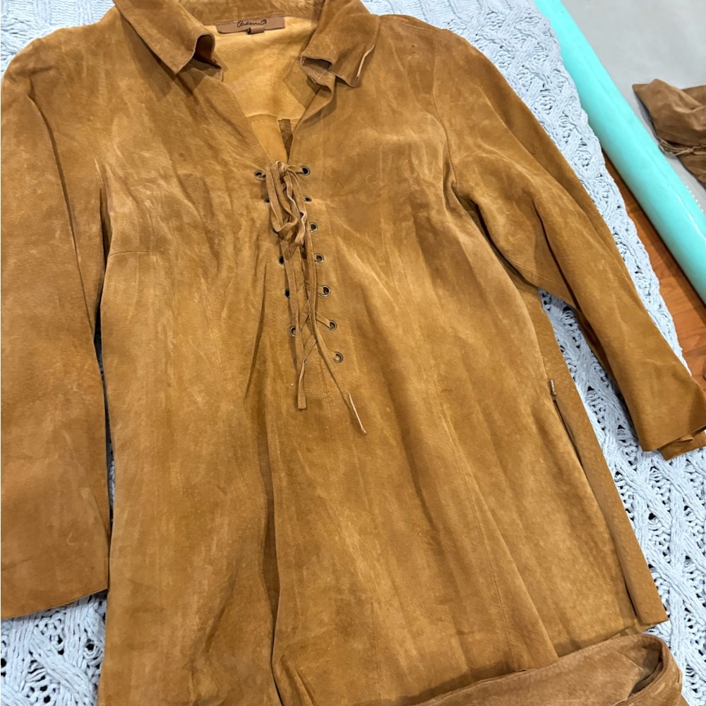 CHANEL Camel Suede Lace-Up Blouse